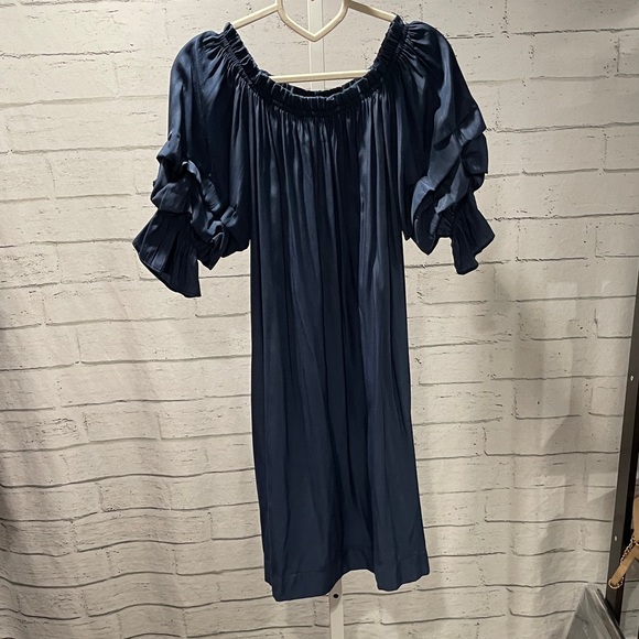 1284. Mersea Navy‎ Off-Shoulder Dress with Puff Sleeves - Picture 3 of 6